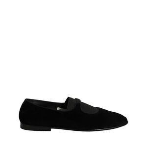 Dolce & Gabbana Black Velvet Slip On Slippers Loafers Men's Shoes